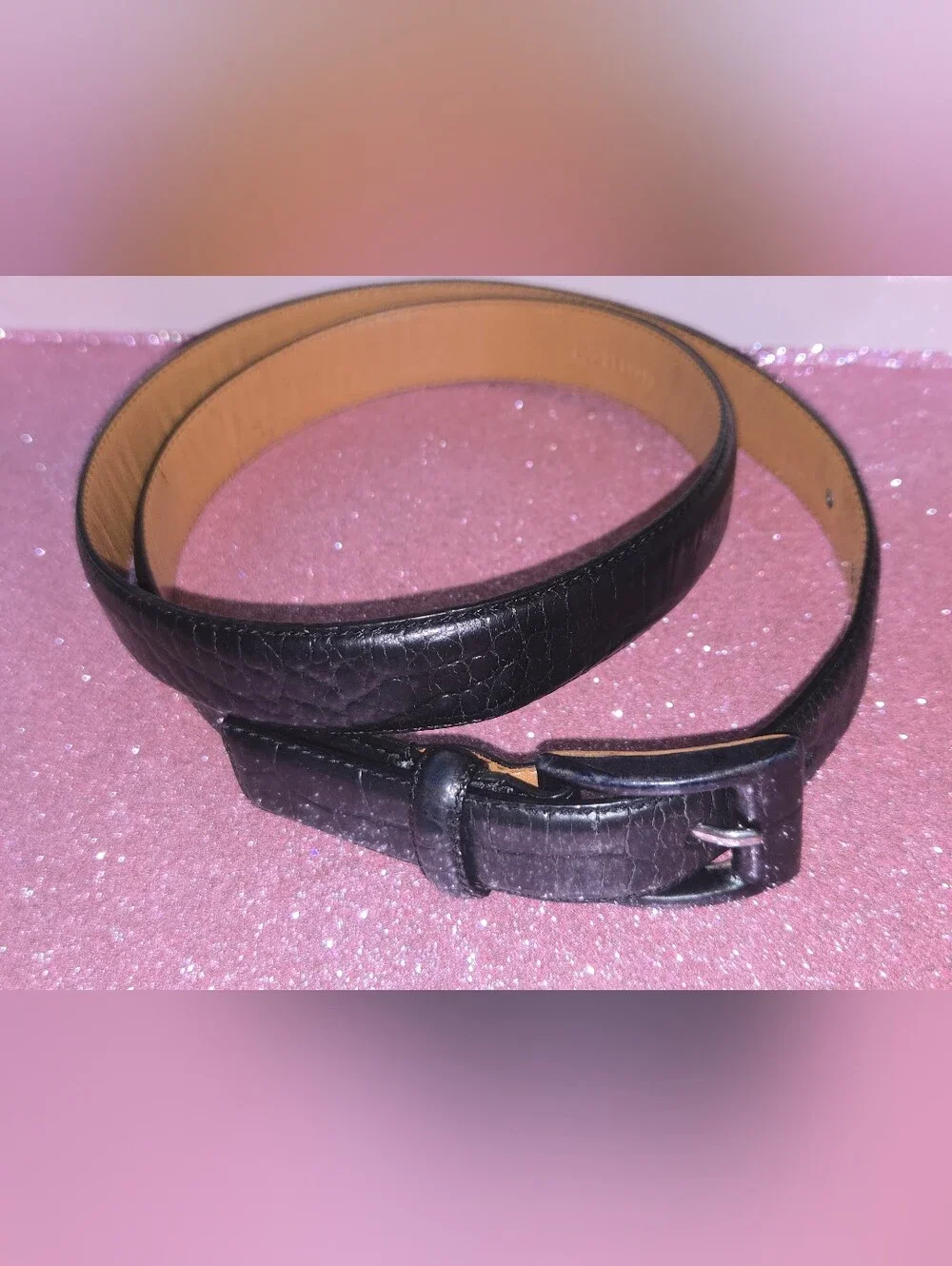 Lauren Ralph Lauren Italian Leather Croc Embossed Belt XL Silver RL Hallmark